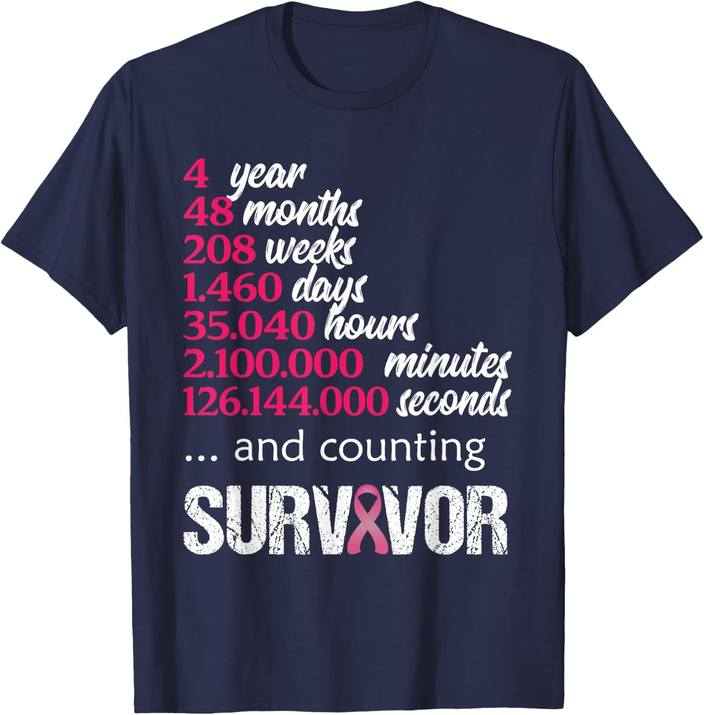 Four 4 Year Survivor Breast Cancer Shirt Awareness Gift 2018 T-Shirt - T-Shirt | Navy