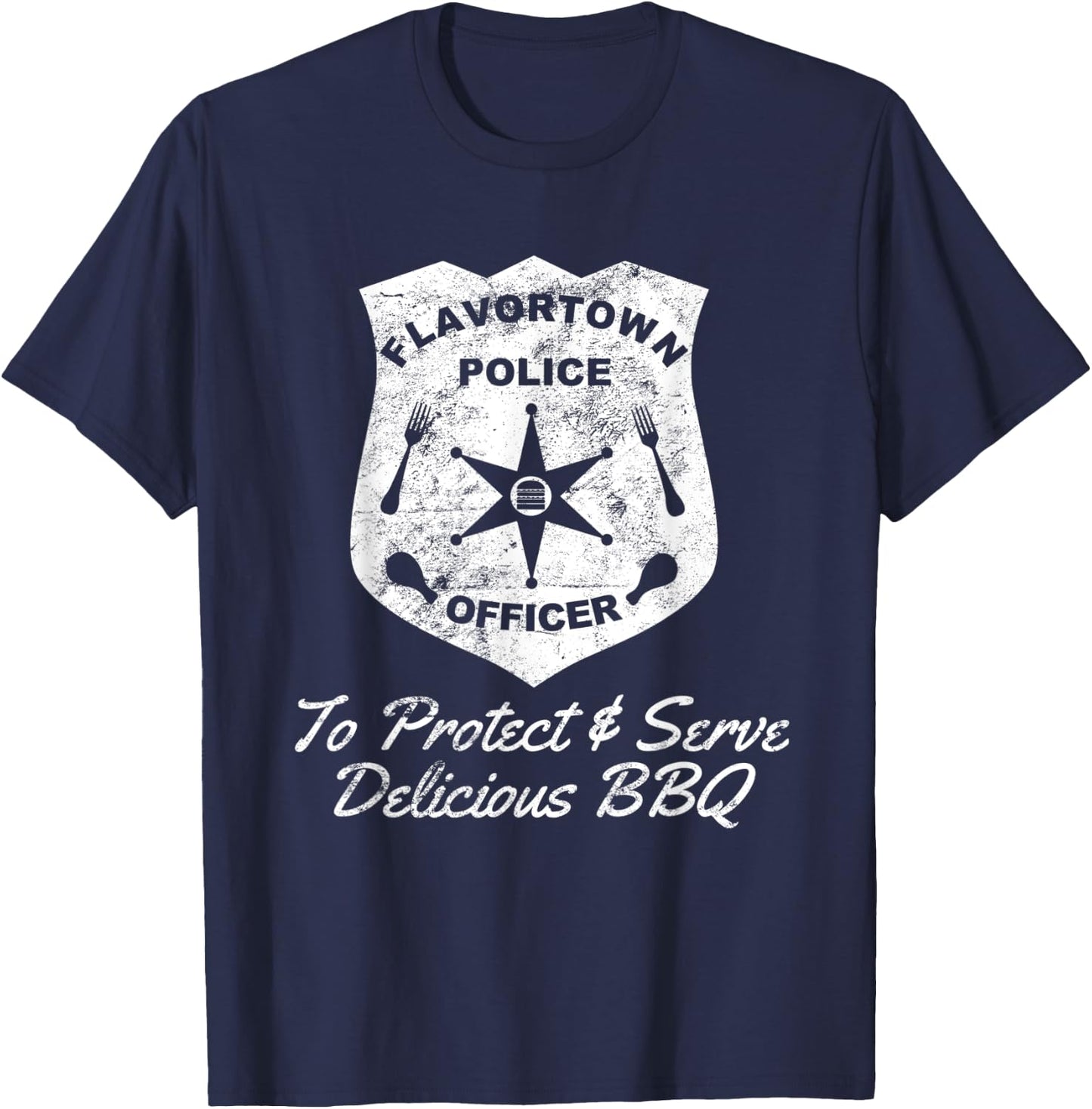 Flavortown Police Officer Funny Barbecue American Fast Food T-Shirt - T-Shirt | Navy