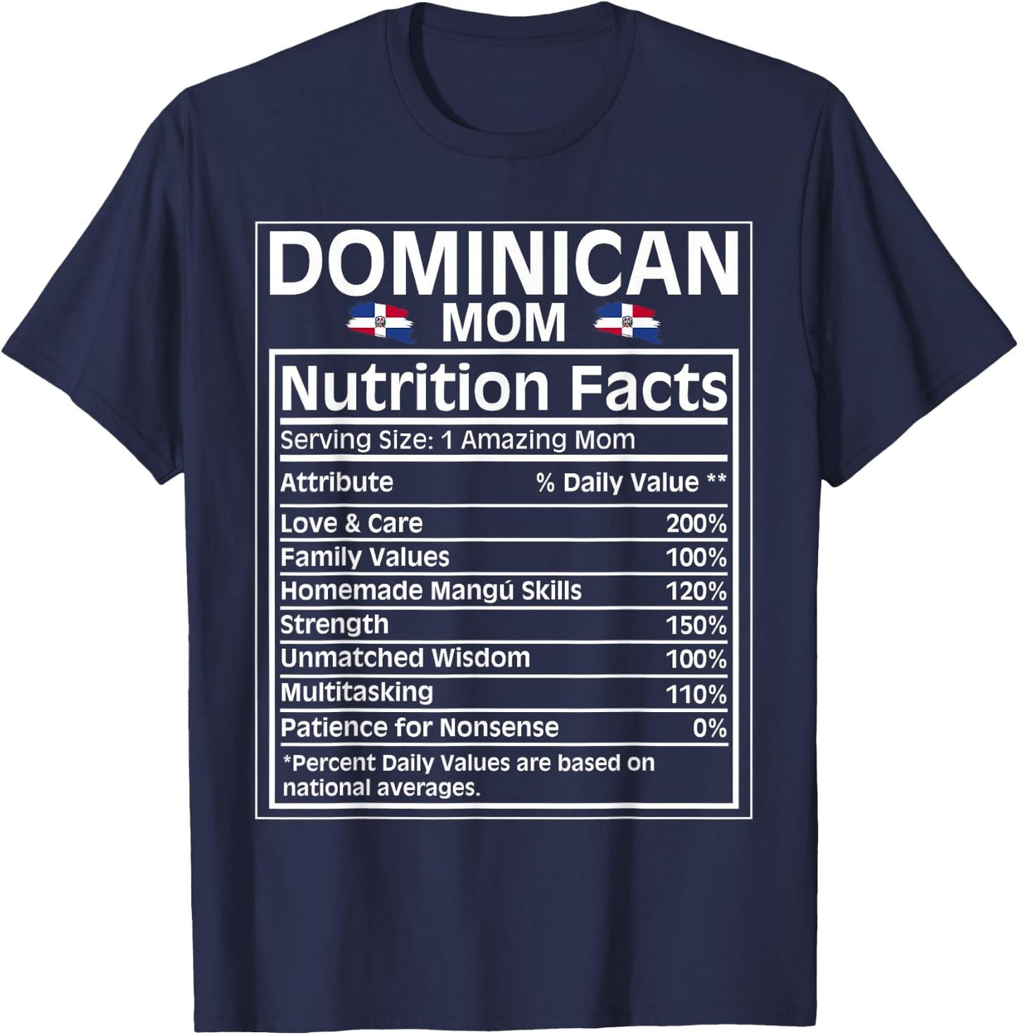 Dominican Mom Nutrition Facts Definition Dominican Republic T-Shirt - T-Shirt | Navy