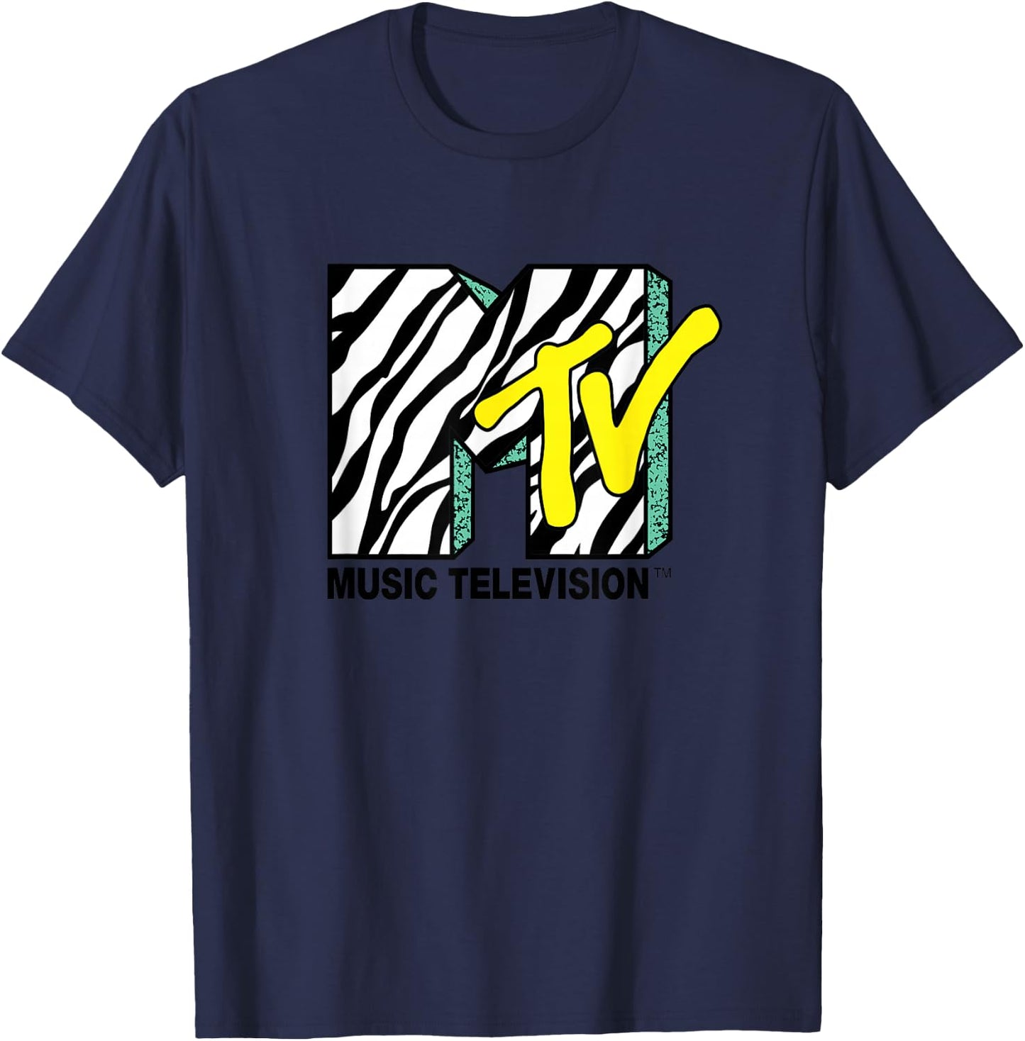 Mtv Logo With Zebra Treatment With Yellow Color Fill T-Shirt - T-Shirt | Navy