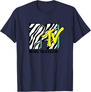 Mtv Logo With Zebra Treatment With Yellow Color Fill T-Shirt - T-Shirt | Navy