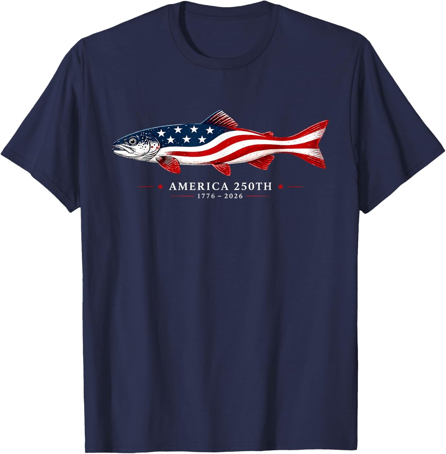 America 250th 1776 2026 USA Flag Fishing Patriotic T-Shirt - T-Shirt | Navy