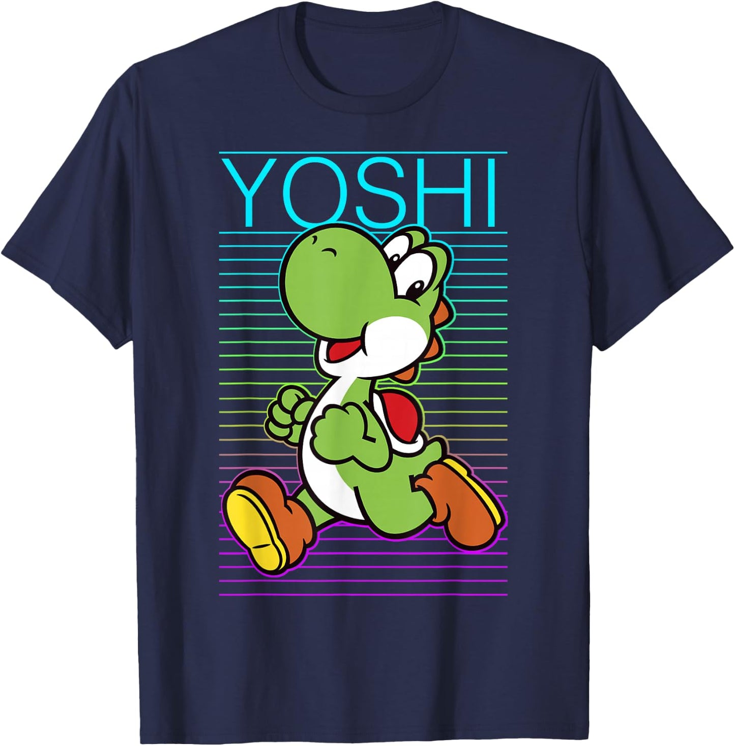 Super Mario Yoshi Retro Gradient Fade Poster T-Shirt - T-Shirt | Navy