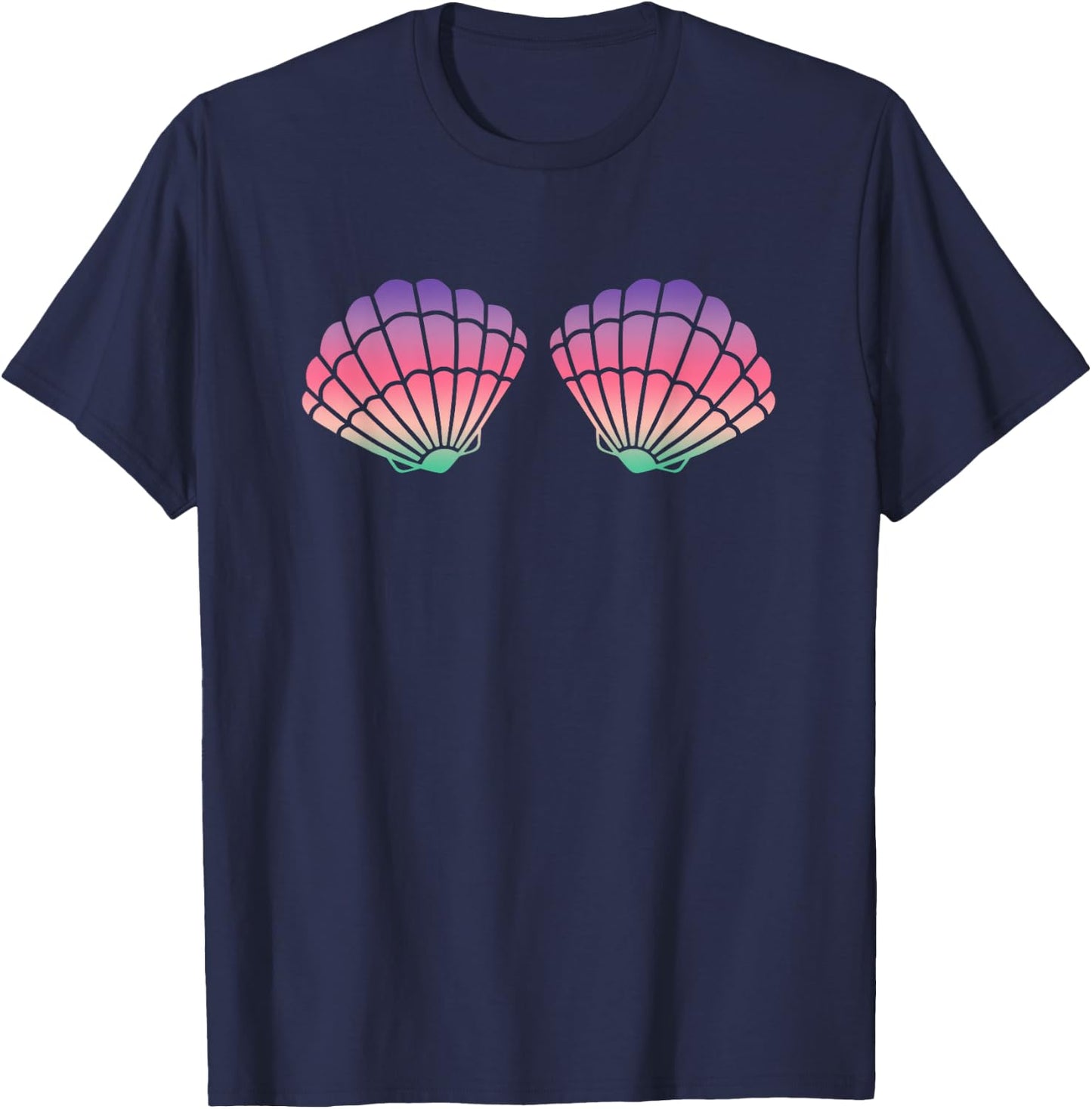 Mermaid Clam Shell Bra For Girls Purple Rainbow Seashells T-Shirt - T-Shirt | Navy