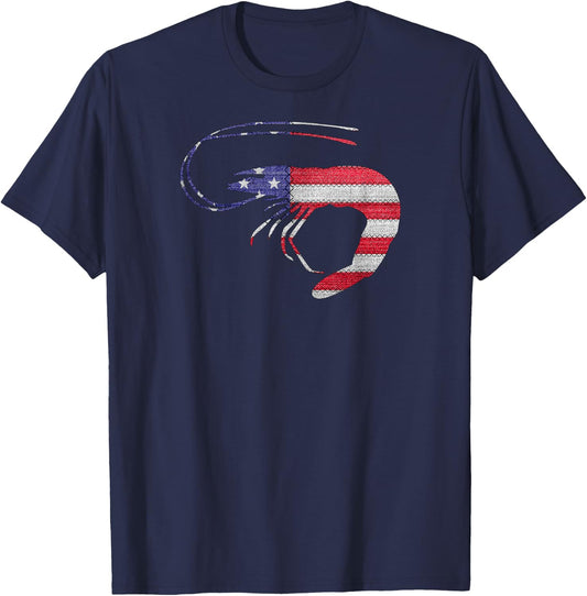 Patriotic Shrimp Love American Flag Vintage Funny Gift Kids Men T-Shirt - T-Shirt | Navy
