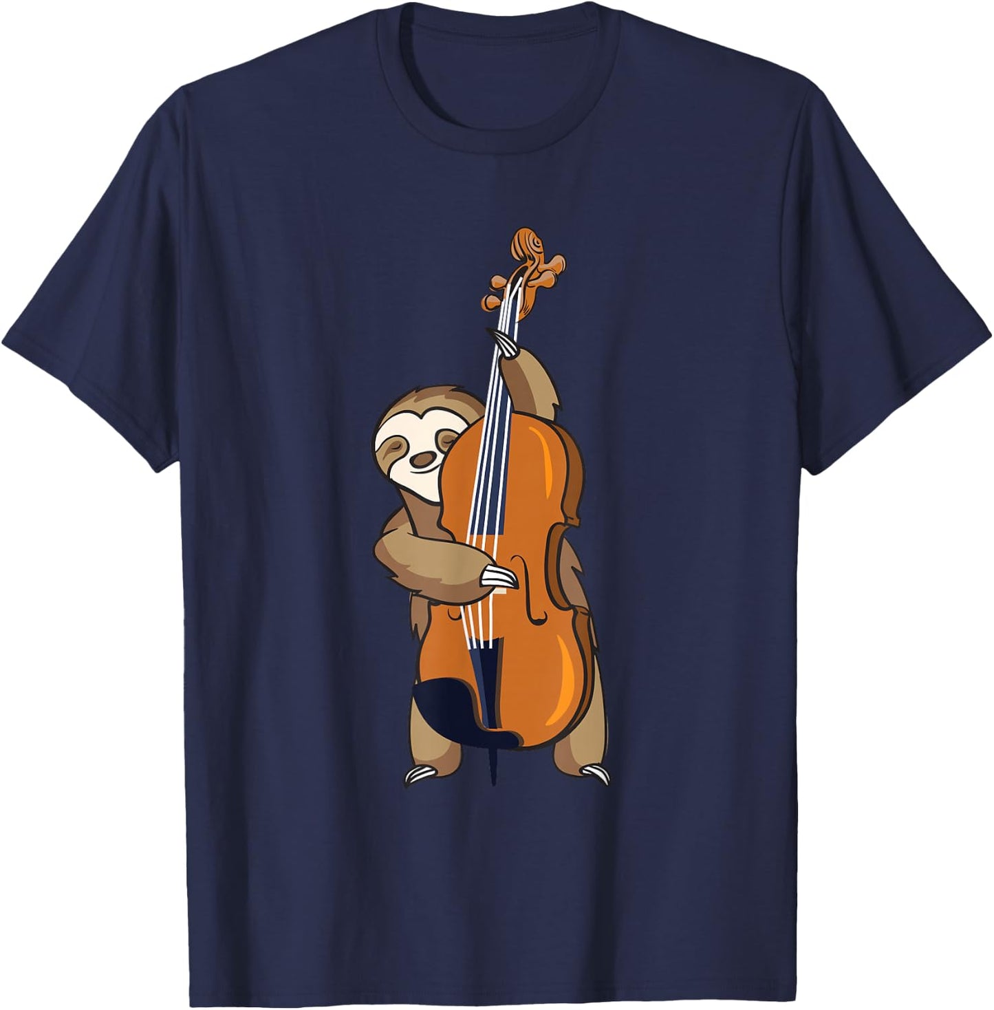 Jazz Sloth Playing Upright Bass T Shirt Cool Musician Gifts T-Shirt - T-Shirt | Navy