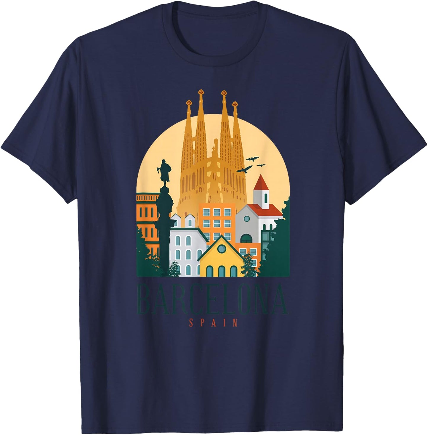 Barcelona Spain Cathedral Spanish City Souvenir T-Shirt - T-Shirt | Navy