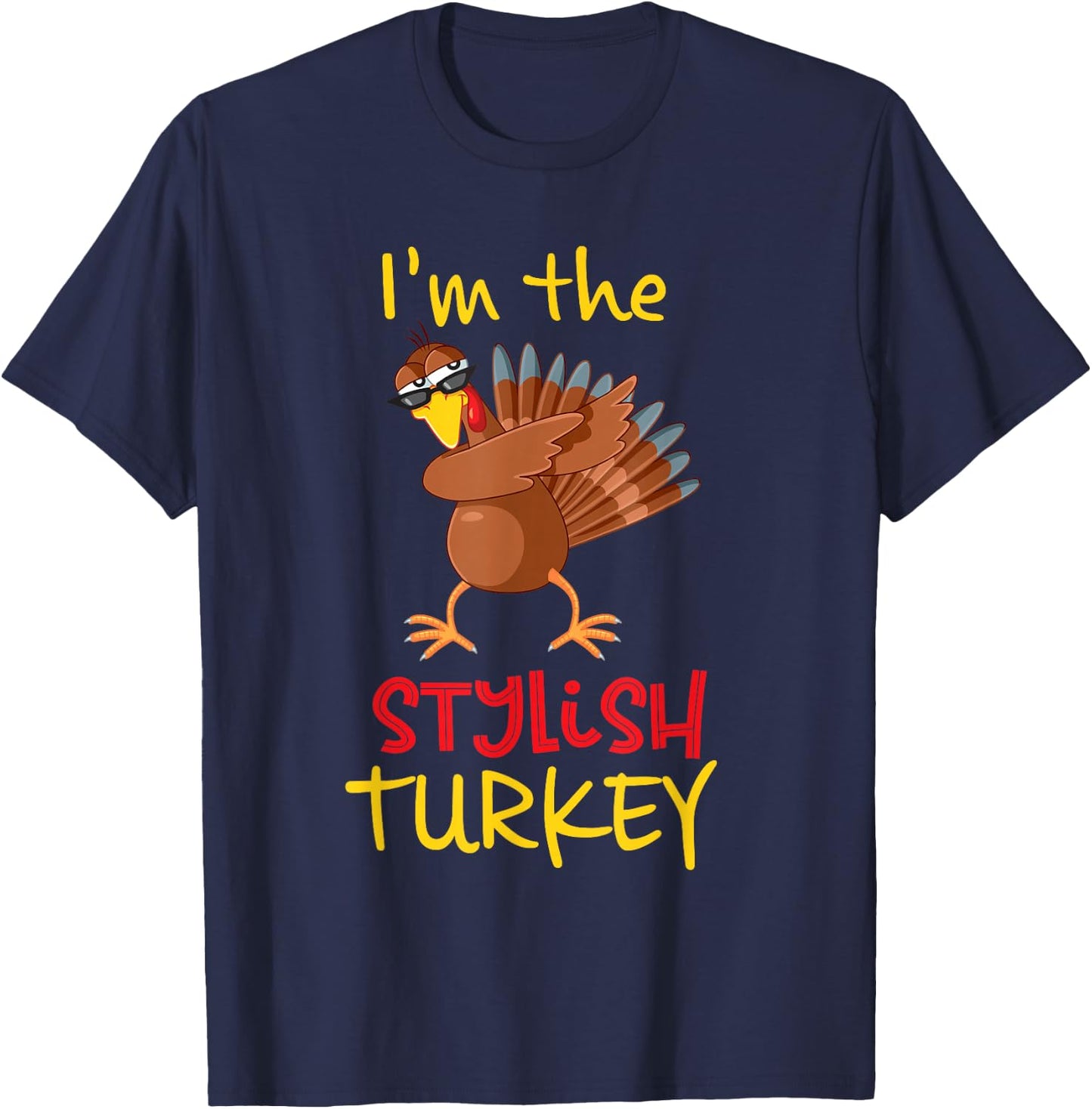 Stylish Turkey Matching Family Group Thanksgiving Party T-Shirt - T-Shirt | Navy