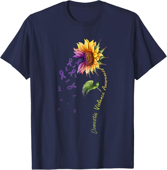 Domestic Violence Awareness Sunflower Shirt T-Shirt - T-Shirt | Navy