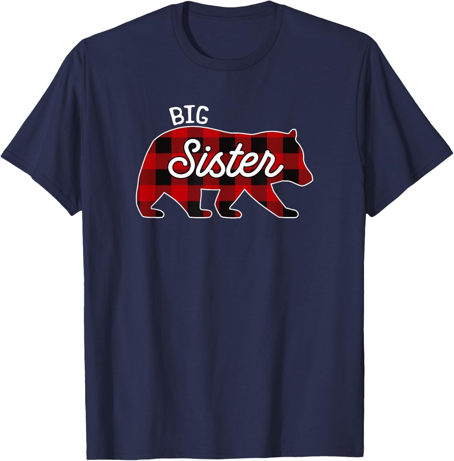 Big Sister Bear Red Buffalo Plaid Matching Family T-Shirt - T-Shirt | Navy