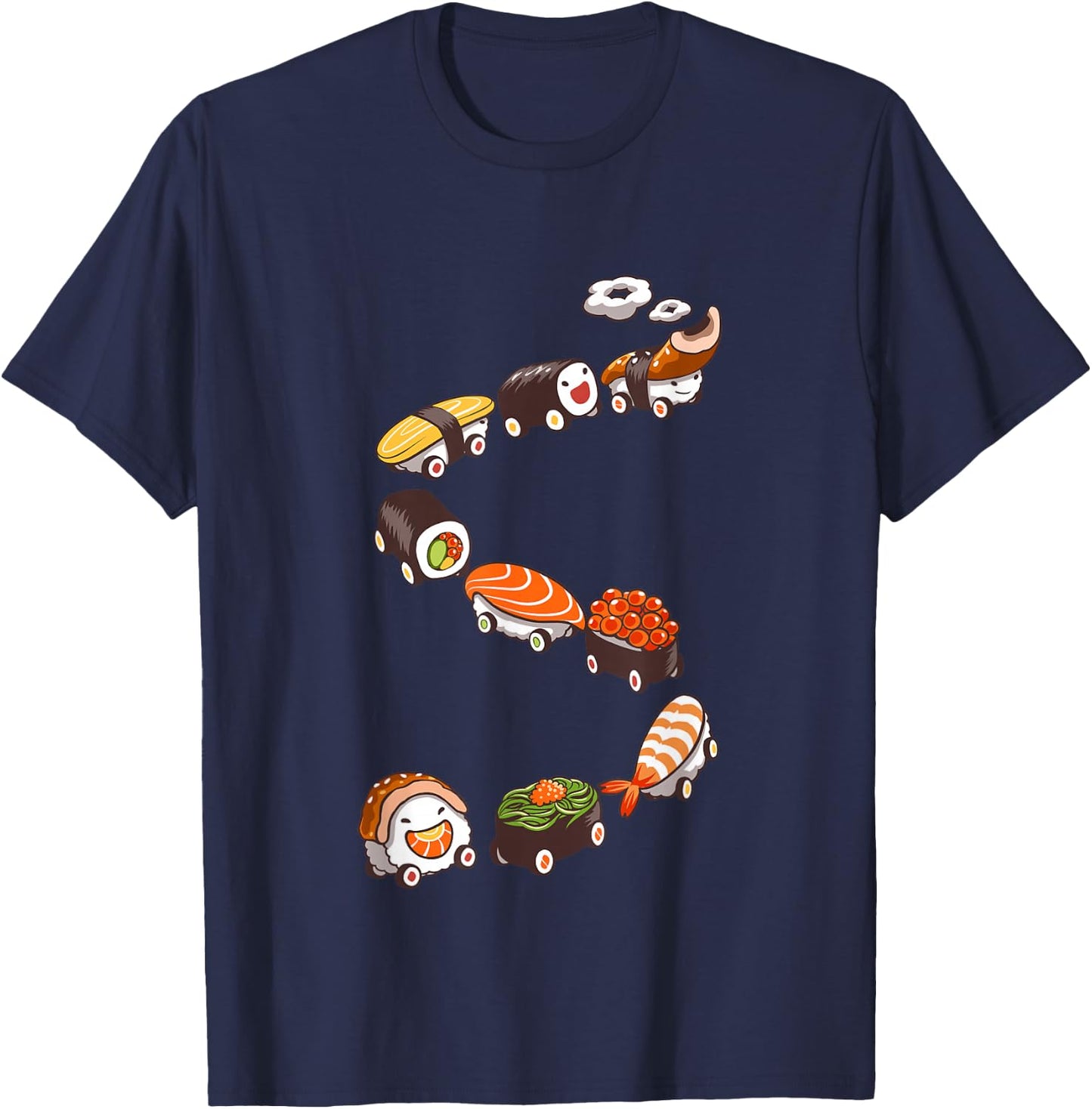Funny Sushi Train Japanese Food Design T-Shirt - T-Shirt | Navy