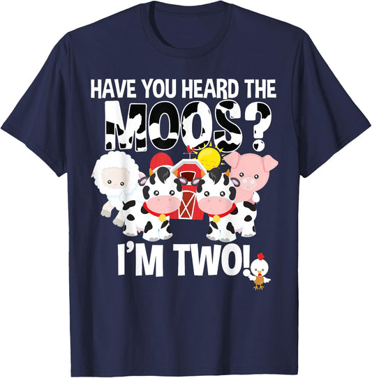 Have You Heard The Moos ? 2nd Birthday Farm Animals 2 Shirt T-Shirt - T-Shirt | Navy