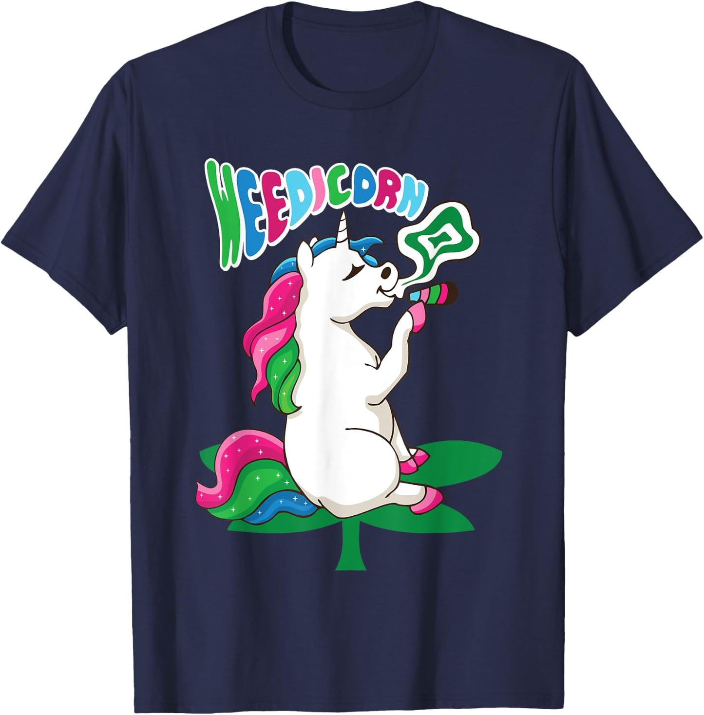 Weedicorn Unicorn Kifft Cannabis Marijuana Unicorn Kiffer T-Shirt - T-Shirt | Navy