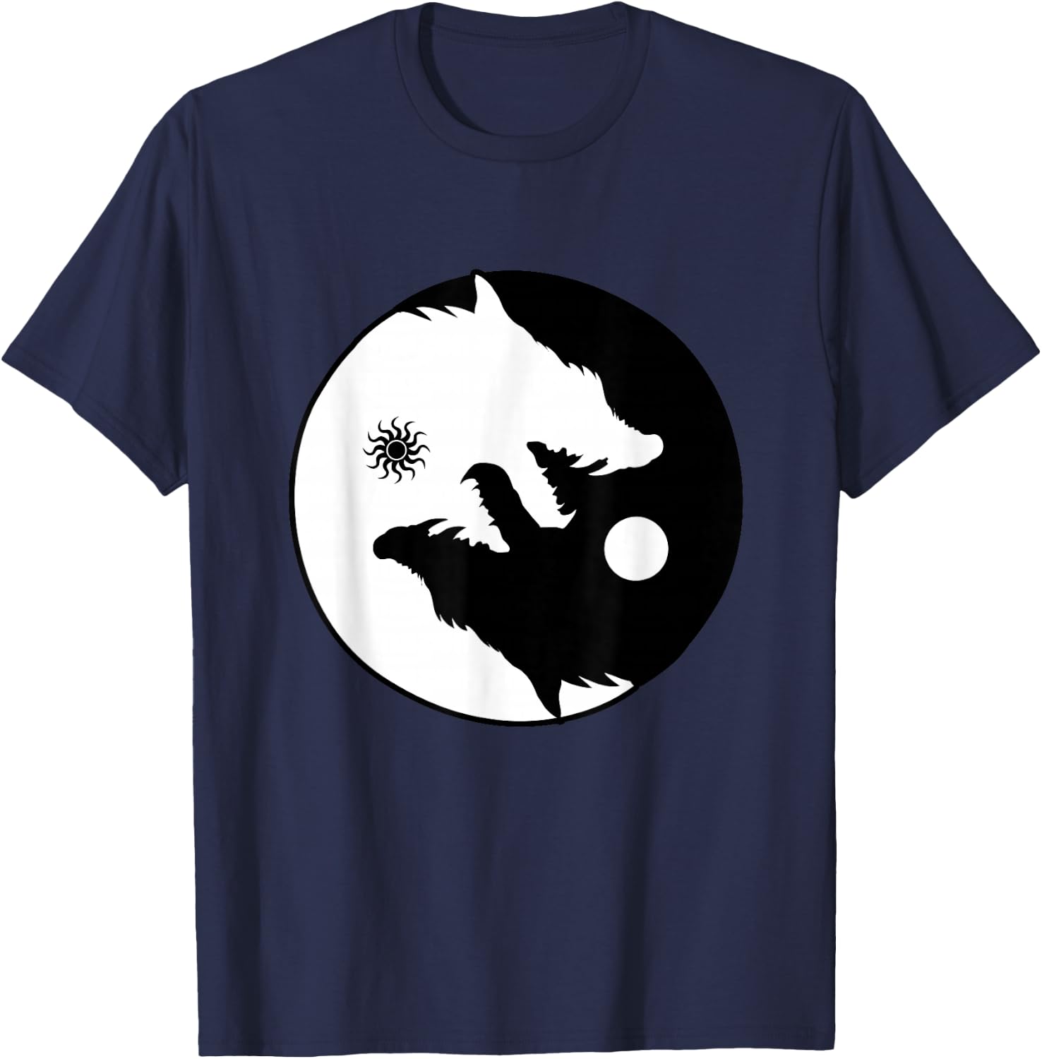 Wolf Yin Yang Sun Moon Vintage Harmony Balance Life Gift T-Shirt - T-Shirt | Navy