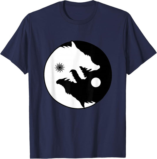 Wolf Yin Yang Sun Moon Vintage Harmony Balance Life Gift T-Shirt - T-Shirt | Navy
