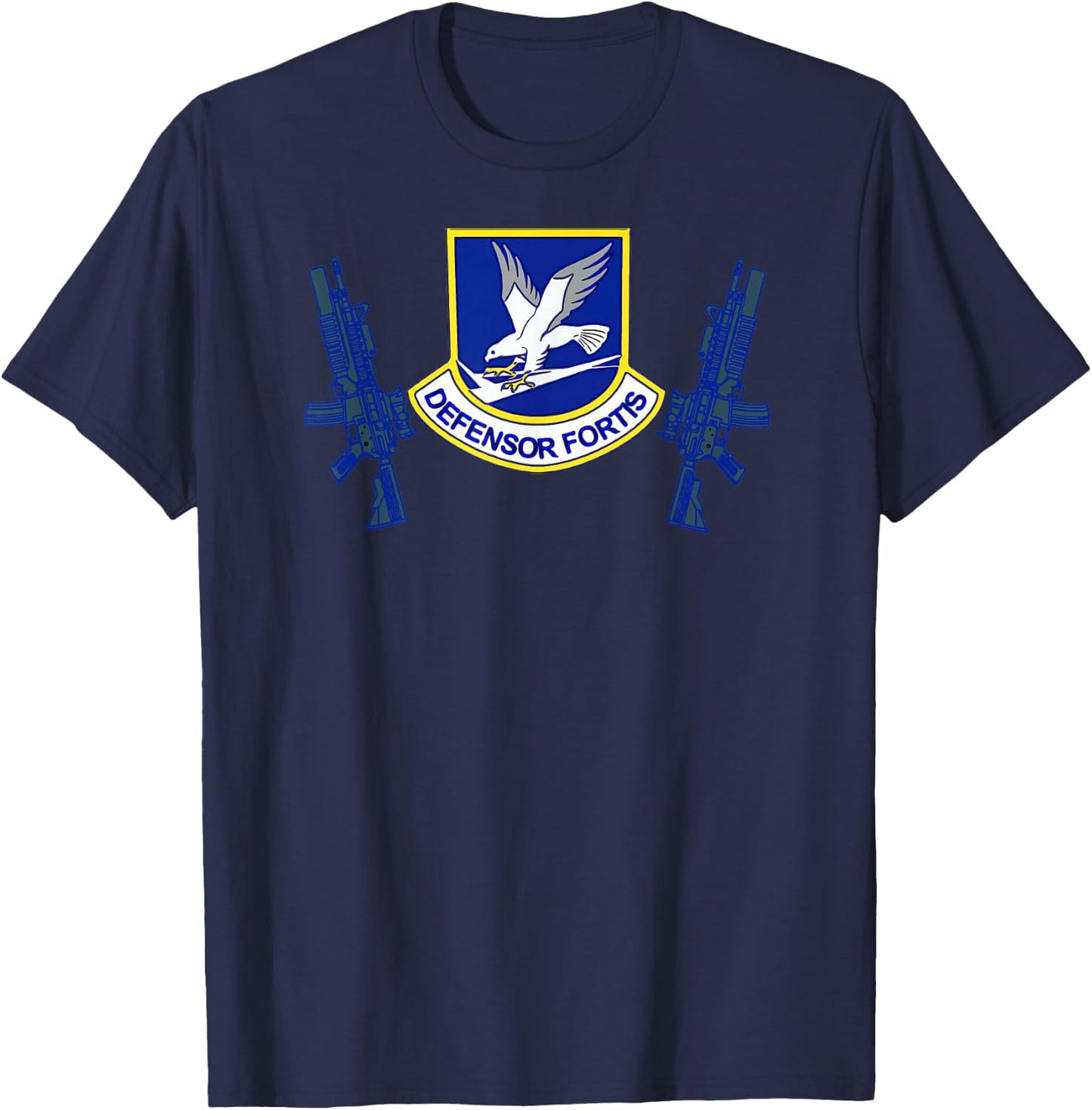 Military Squadron USAF Defensor Fortis Air Force Security Forces Black Modern Letter Print T-Shirt - T-Shirt | Navy