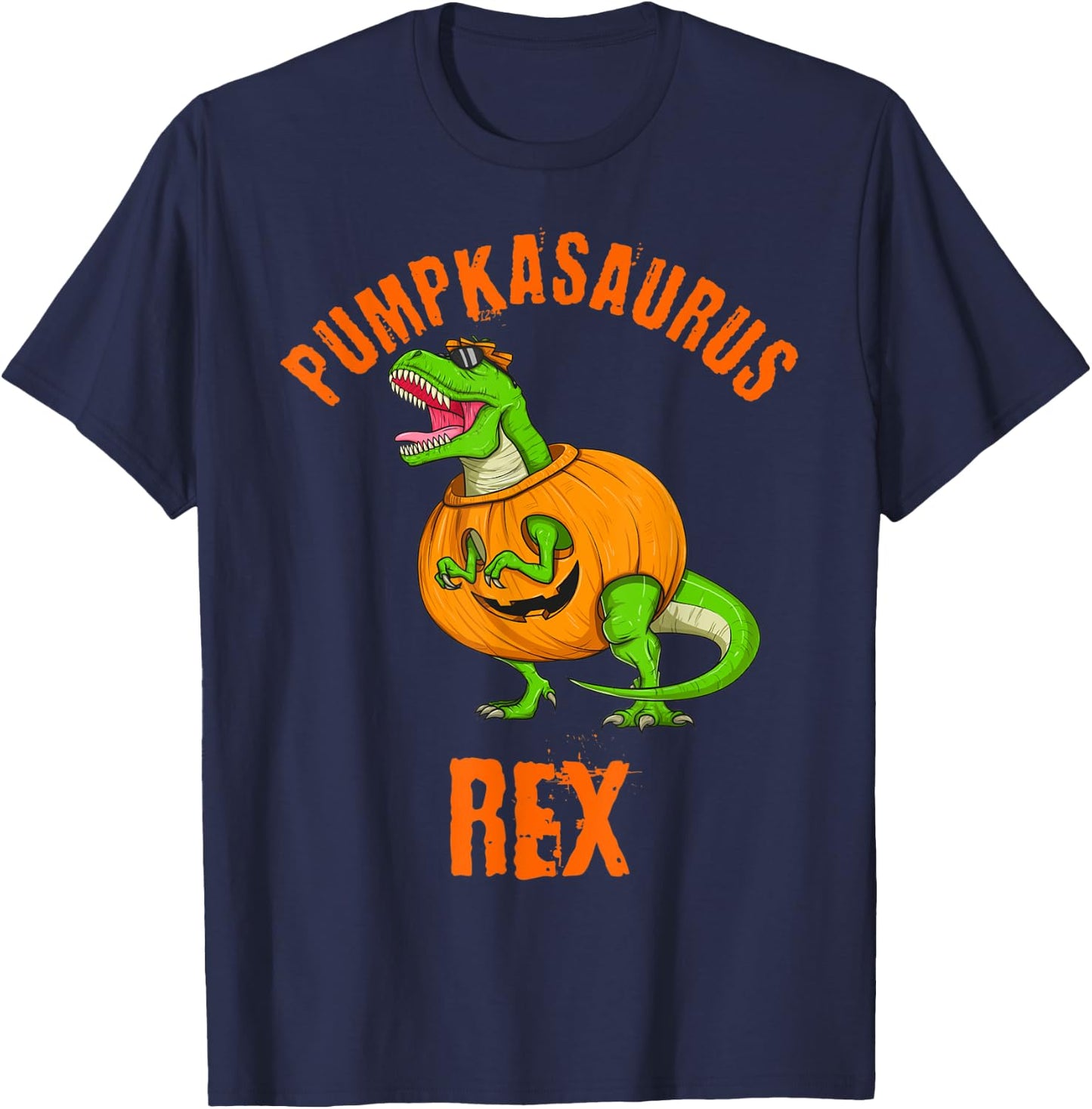 Halloween Pumpkasaurus Rex T Rex Dinosaur Jack O Lantern Fun T-Shirt - T-Shirt | Navy