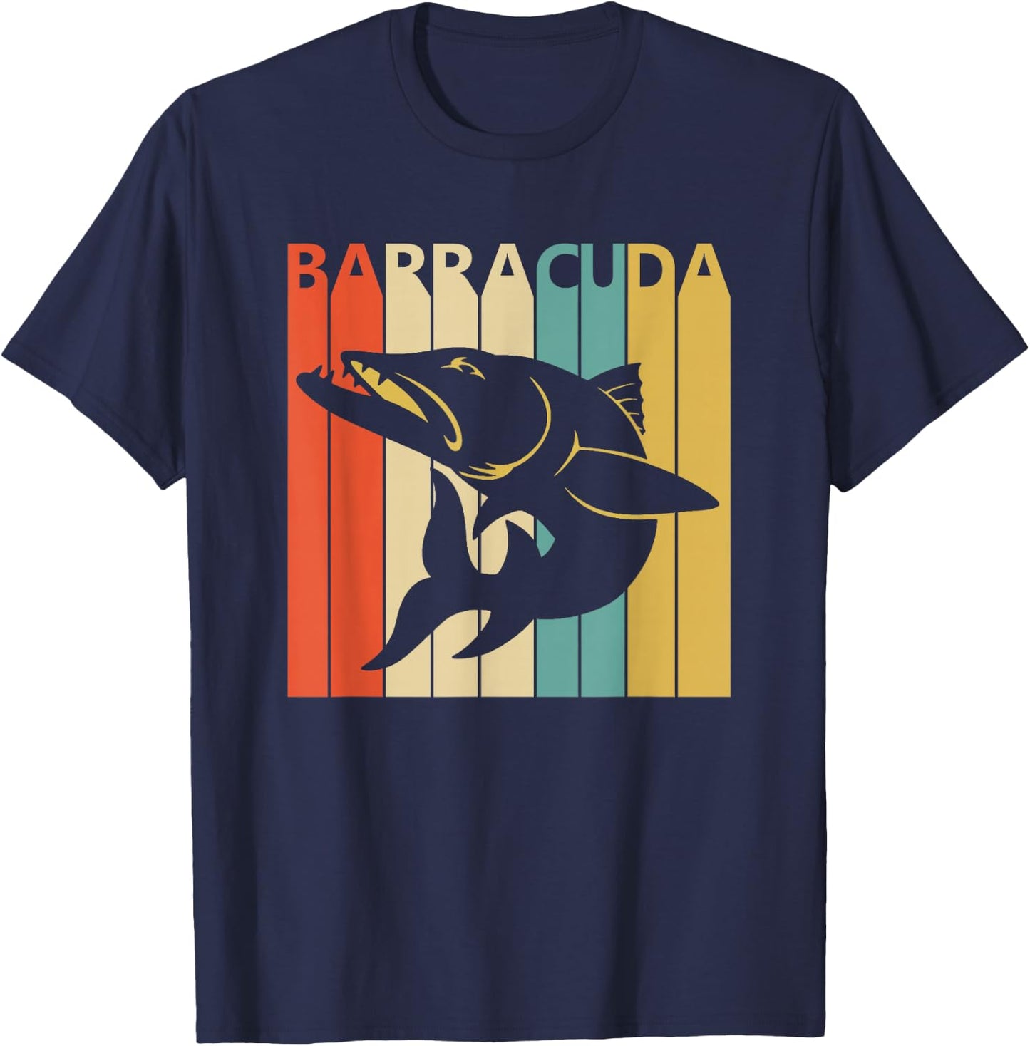 Vintage Wild Animal Barracuda Fish T-Shirt - T-Shirt | Navy