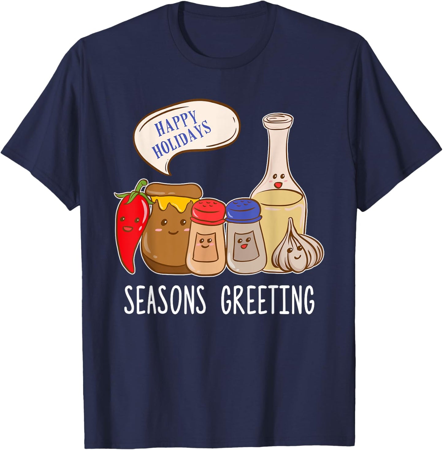 Seasons Greetings Funny Christmas Humor Holiday Food Pun T-Shirt - T-Shirt | Navy