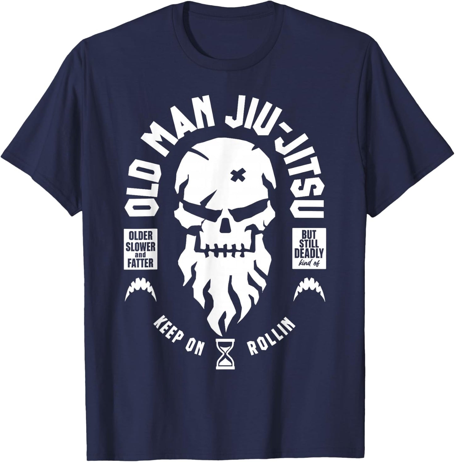 Vintage Old Man Jiu-Jitsu But Still Deadly Keep On Rollin T-Shirt - T-Shirt | Navy