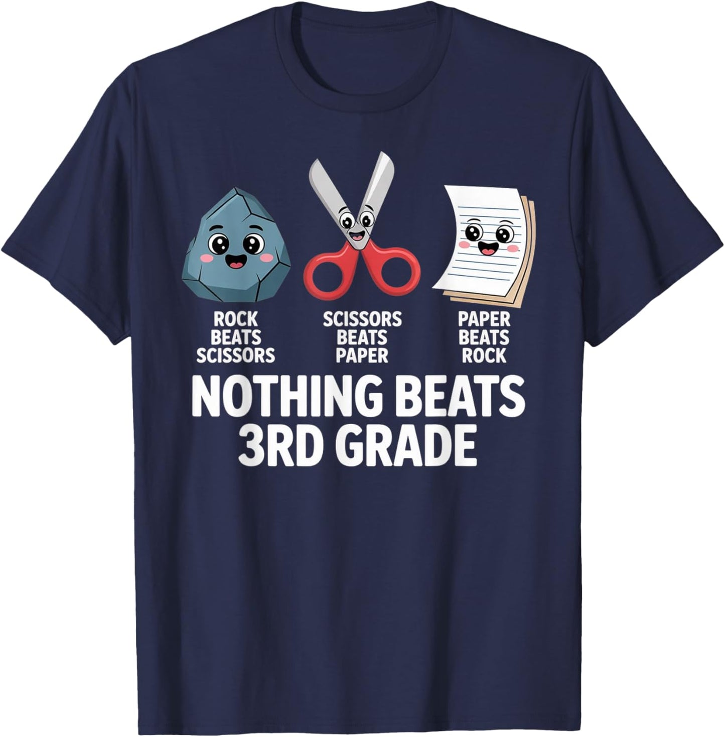 Funny Rock Paper Scissors Teacher Nothing Beats 3rd Grade T-Shirt - T-Shirt | Navy