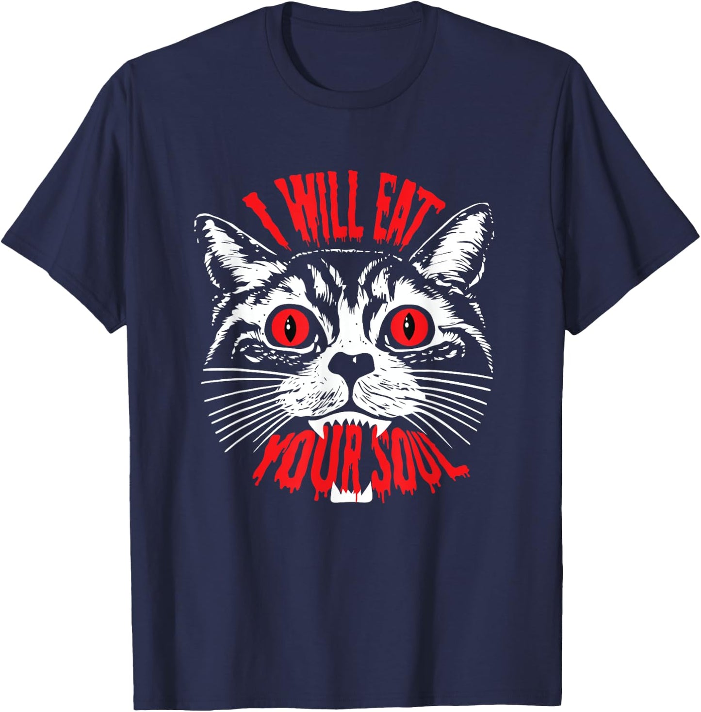 I Will Eat Your Soul Satanic Cat Spooky design for Halloween T-Shirt - T-Shirt | Navy