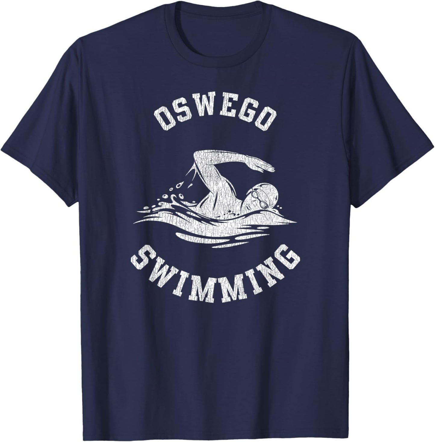Oswego Swimming Retro Distressed Swim Team Graphic T-Shirt - T-Shirt | Navy