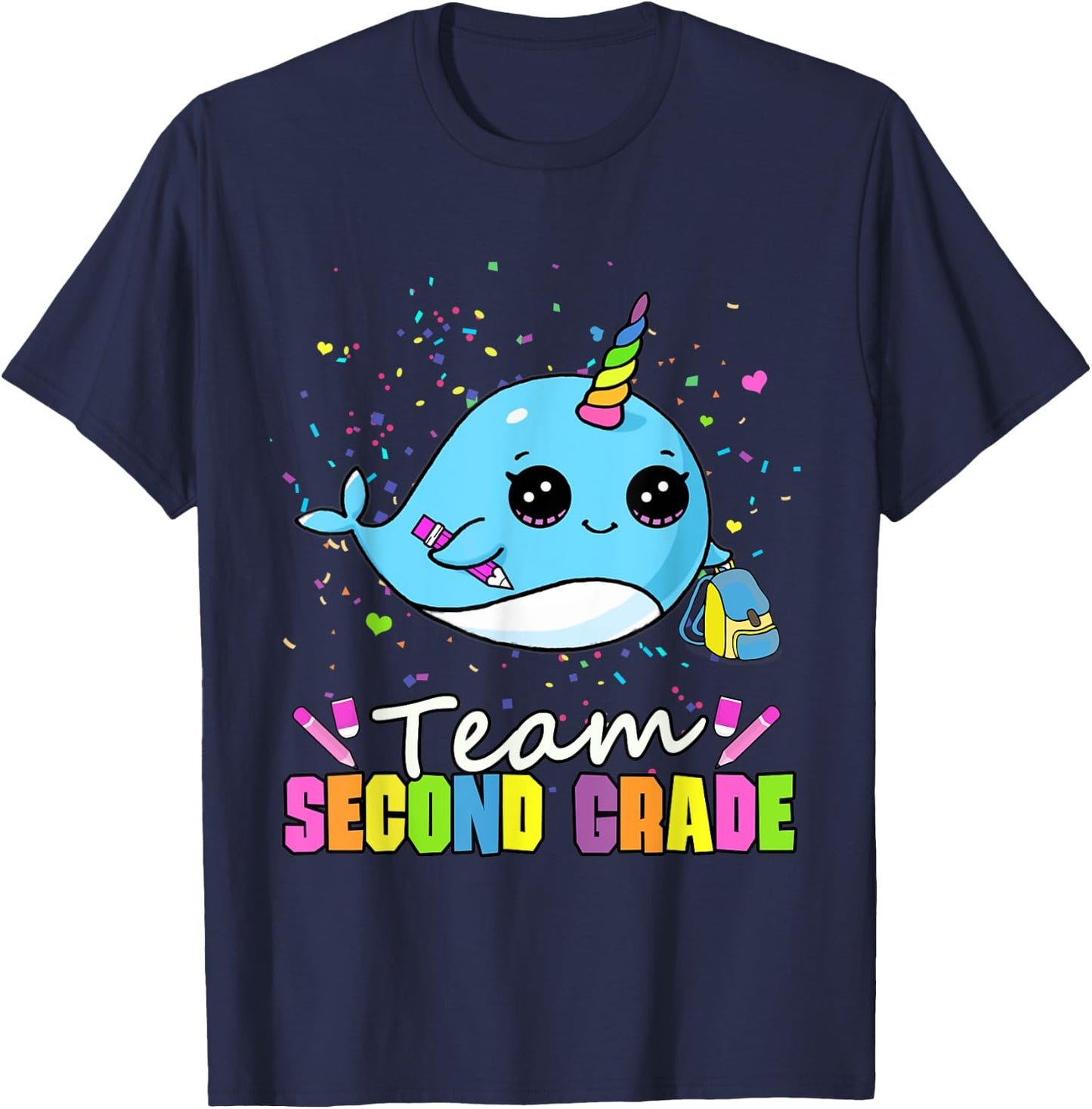 Team Second Grade Narwhal Team 2nd Grade T-Shirt - T-Shirt | Navy