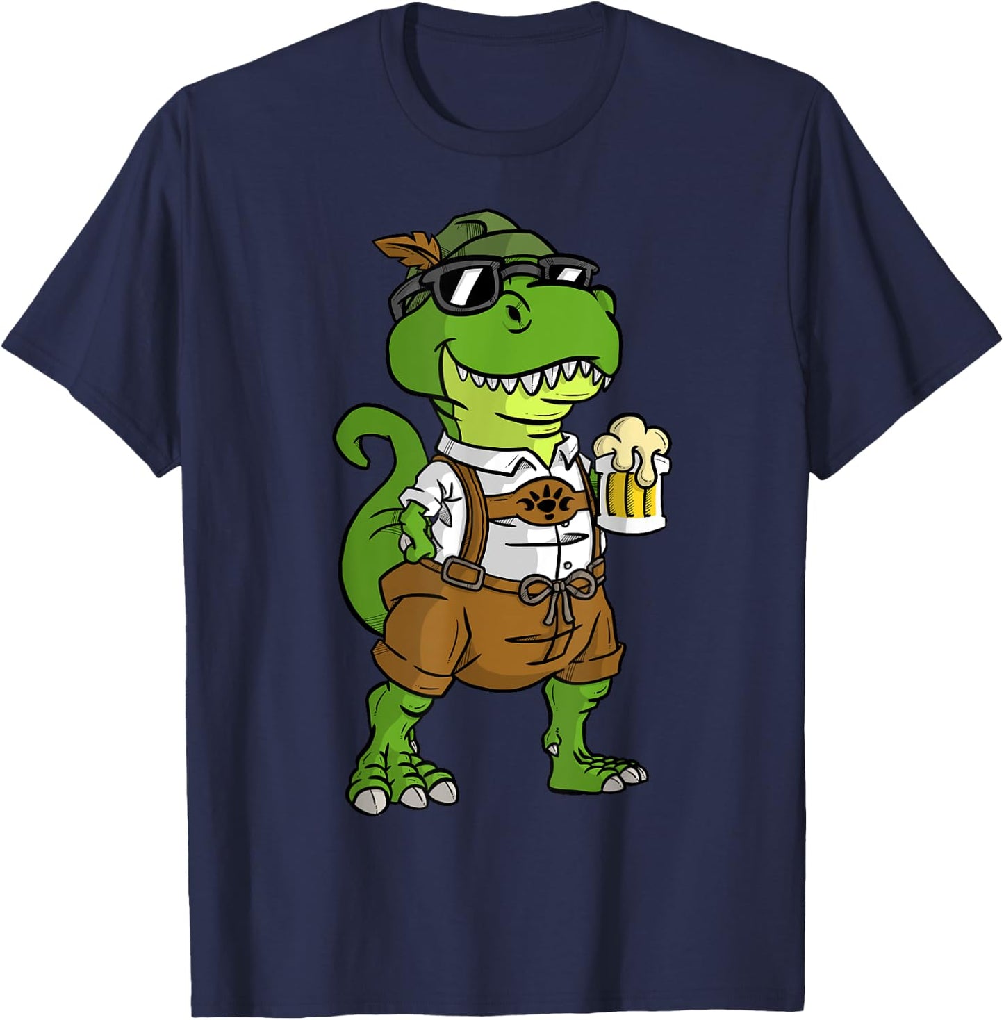 Dinosaur Drinking Beer T-Rex Oktoberfest T-Shirt - T-Shirt | Navy