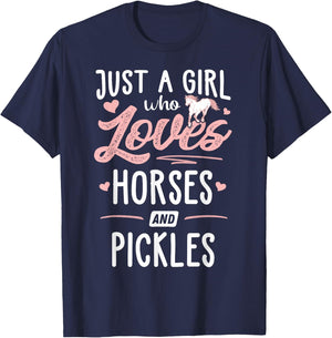 Just A Girl Who Loves Horses And Pickles Horse Lover T-Shirt - T-Shirt | Navy