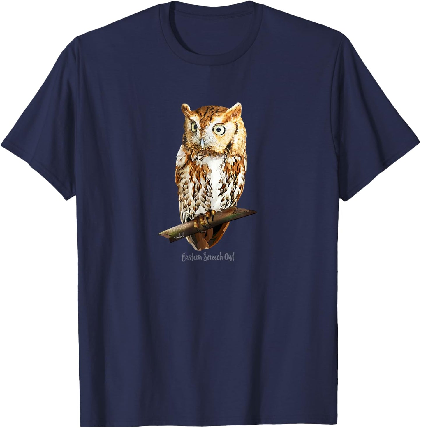 Screech Owl Graphic Birder Shirt Wildlife Bird Watching T-Shirt - T-Shirt | Navy