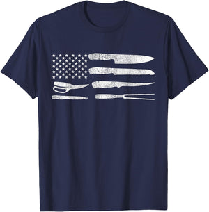 Chef American Flag Kitchen Knives Cooking Patriotic Gift T-Shirt - T-Shirt | Navy