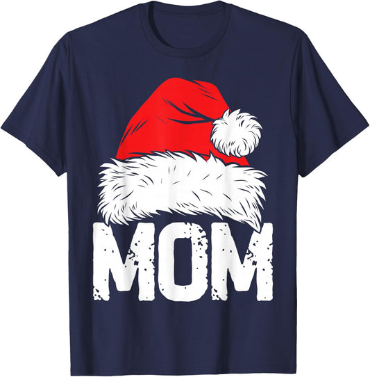 Mom Santa Christmas Family Matching Pajamas Mama Xmas Mother Short Sleeve T-Shirt - T-Shirt | Navy
