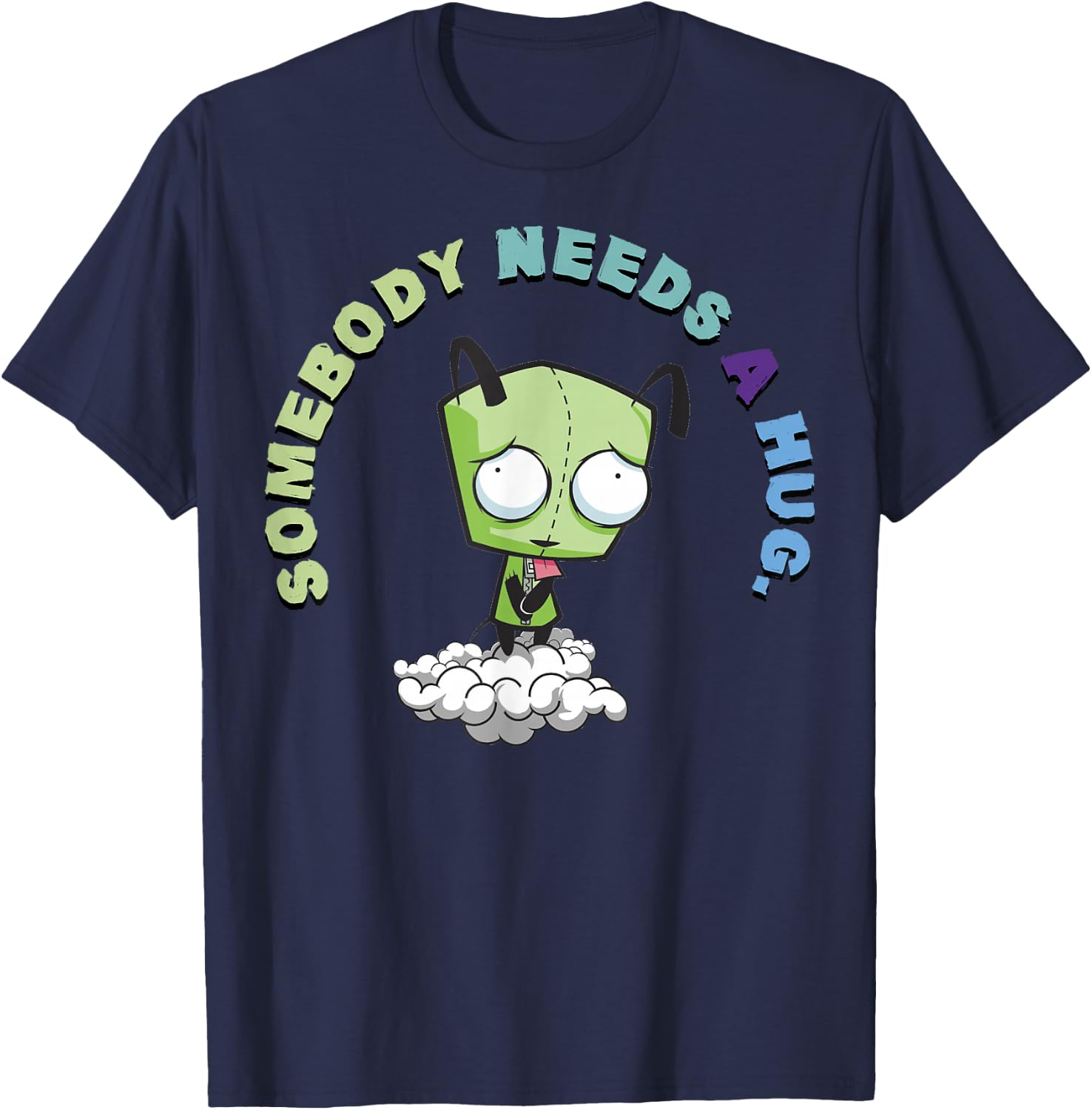 Invader Zim Gir Somebody Needs A Hug Sad Portait Small T-Shirt - T-Shirt | Navy
