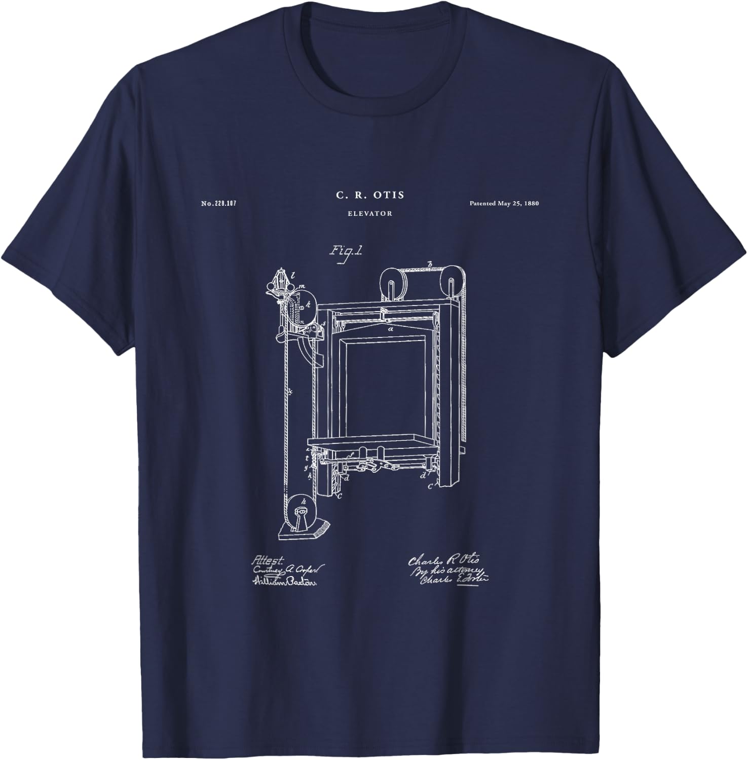 Elevator Patent - Unique T-Shirt - T-Shirt | Navy