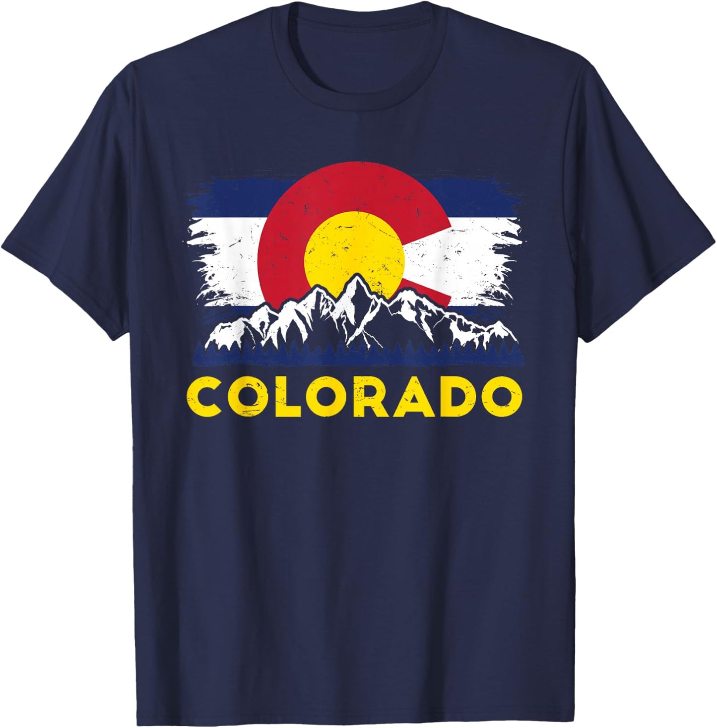 Colorado State Flag Rocky Mountain Denver Winter Aurora T-Shirt - T-Shirt | Navy