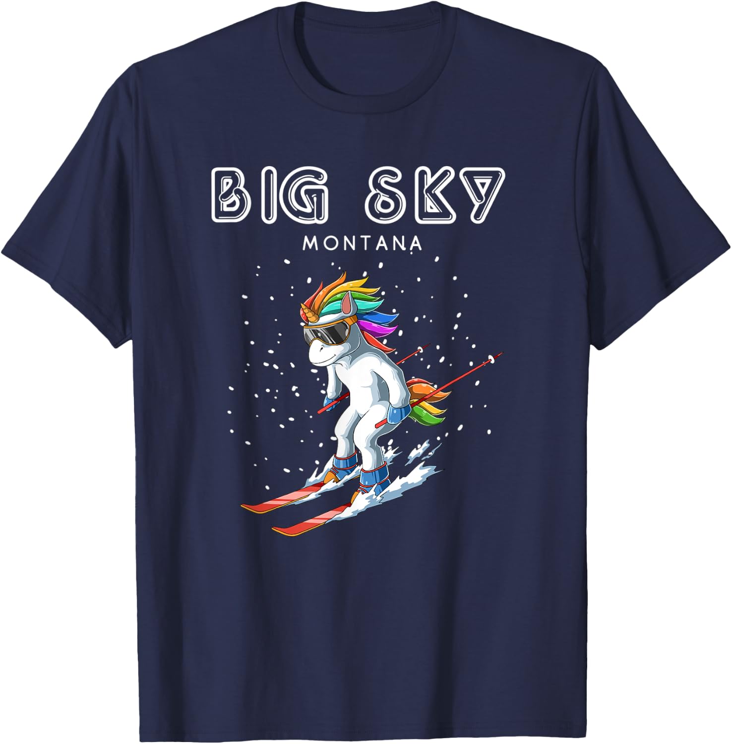 Montana Big Sky - Unicorn USA Ski Resort 80s Retro Gift T-Shirt - T-Shirt | Navy