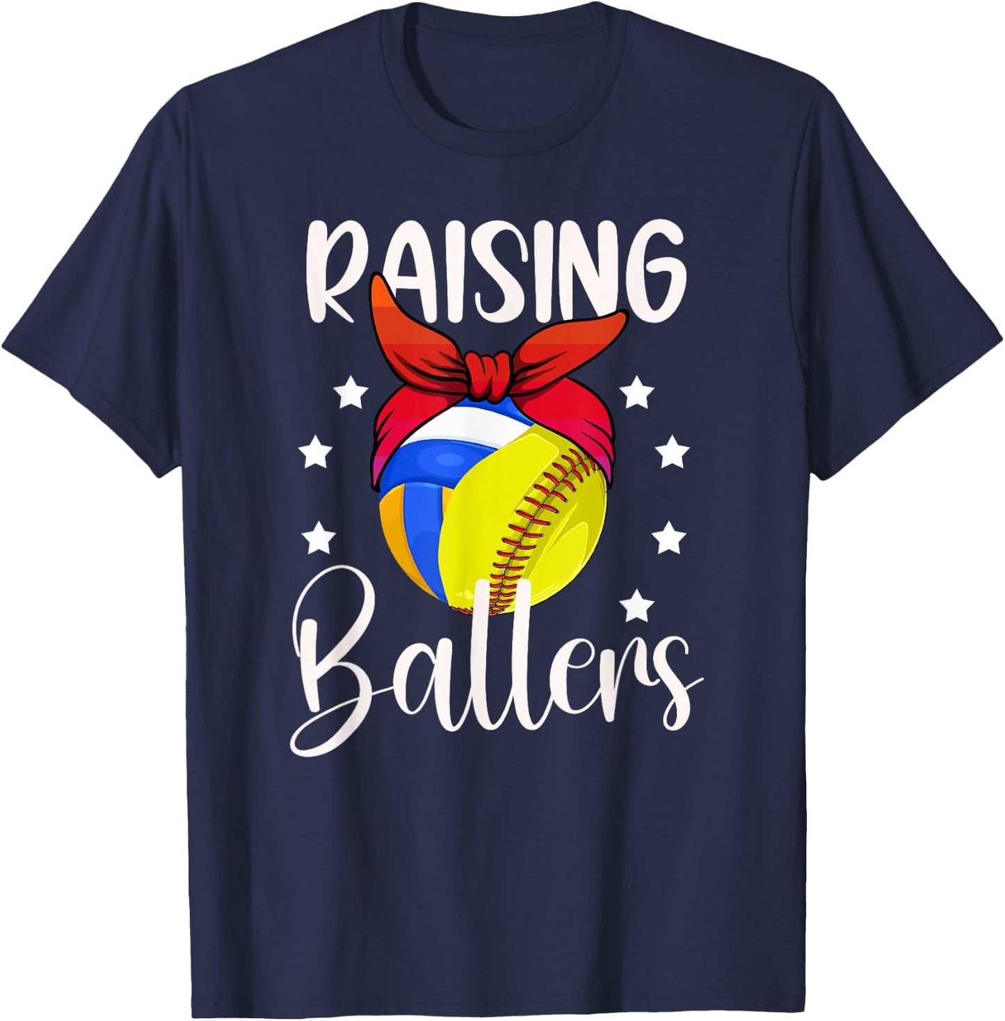 Raising Ballers Softball Volleyball Mom T-Shirt - T-Shirt | Navy