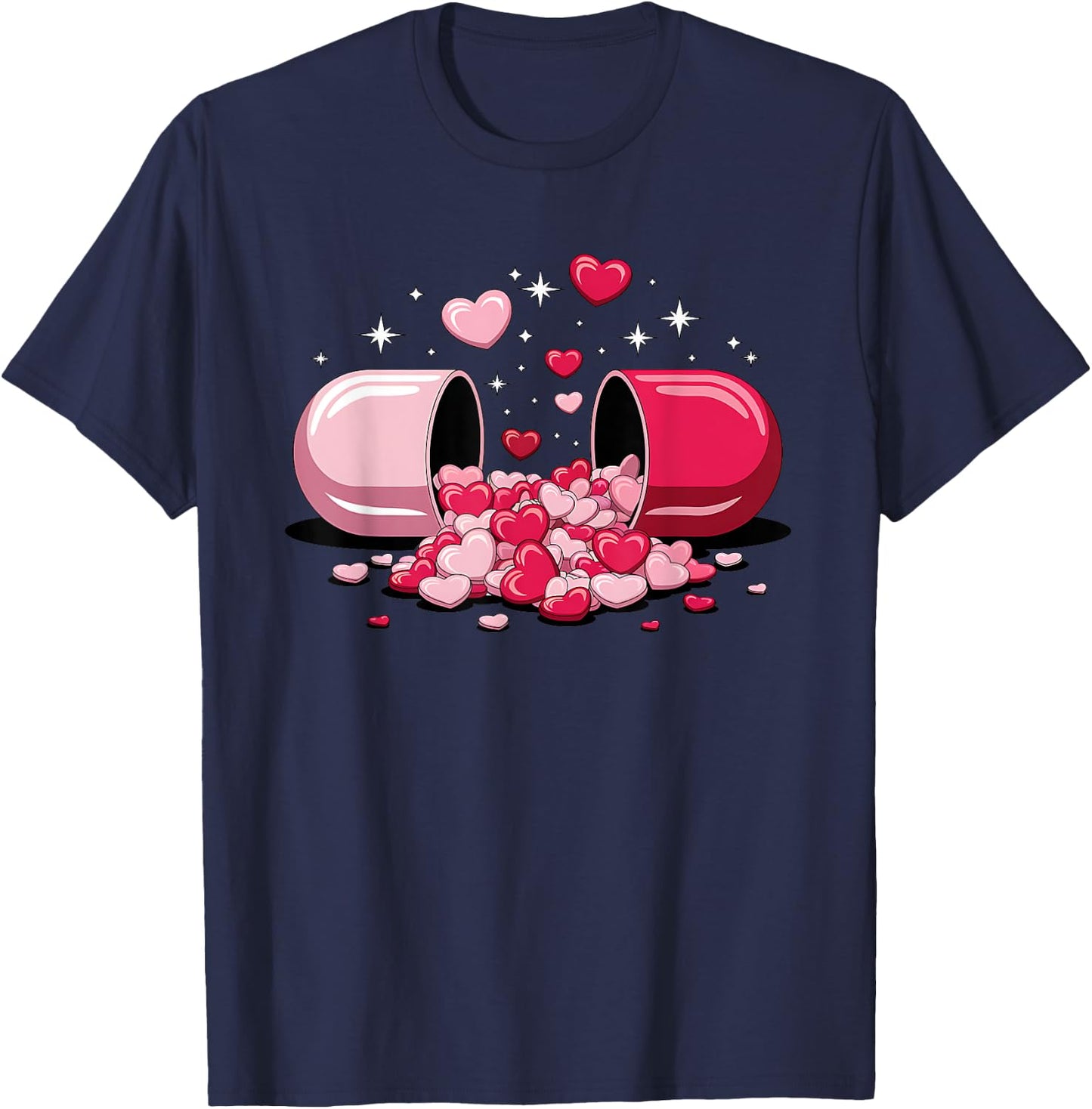 Pills Heart Love Valentine Hearts Medicine Pharmacy Capsule T-Shirt - T-Shirt | Navy