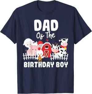 Dad Of The Birthday Boy Farm Animals Birthday Party T-Shirt - T-Shirt | Navy