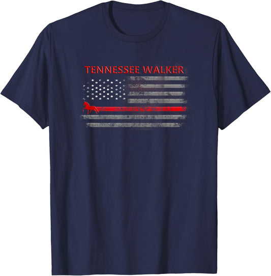 Tennessee Walker Horse With American Flag T-Shirt - T-Shirt | Navy