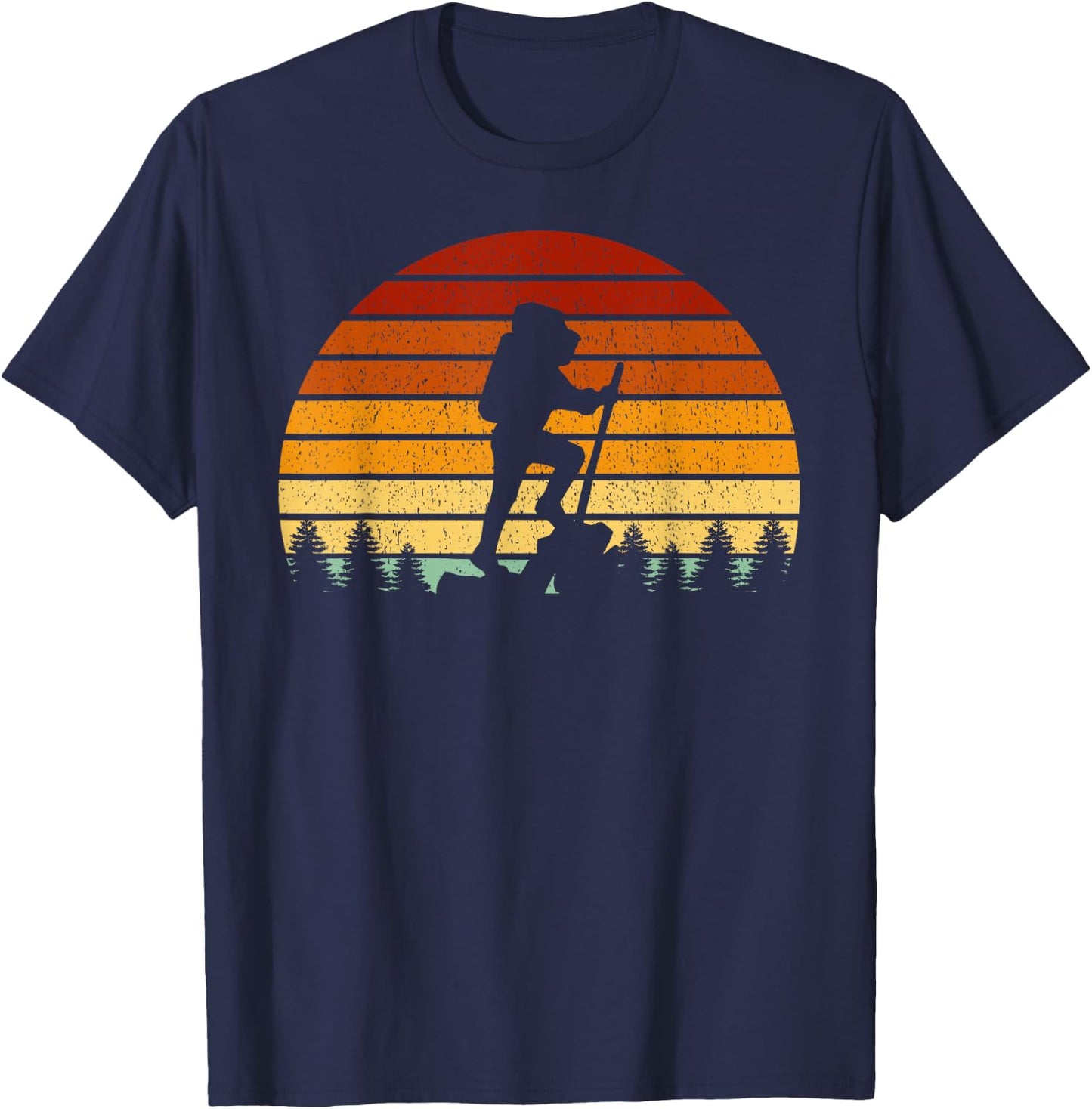 Vintage Sunset Hiking Gift Hikers and Mountaineers T-Shirt - T-Shirt | Navy