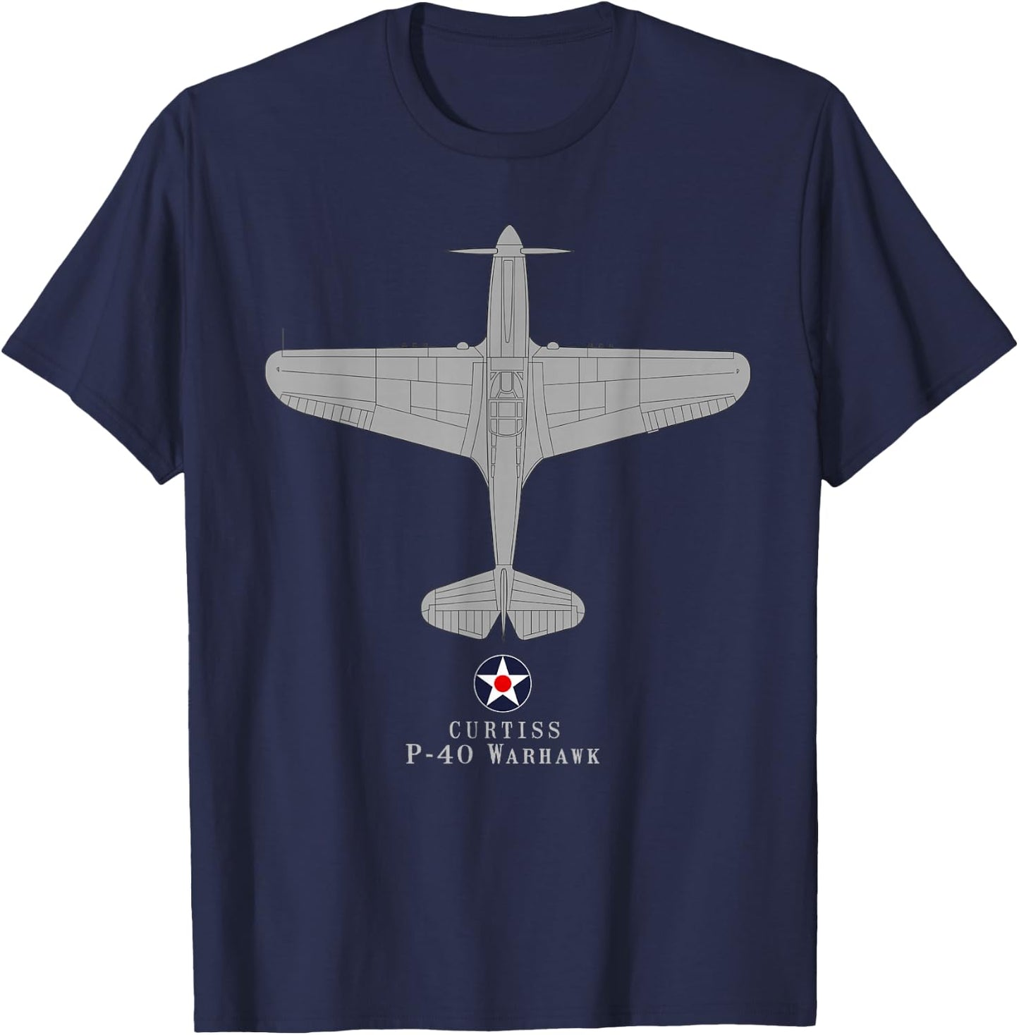 P-40 Warhawk WWII Fighter Airplane Tech Drawing T-Shirt - T-Shirt | Navy