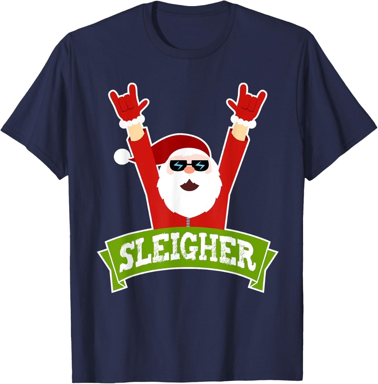 SLEIGHER - Funny Heavy Metal Music Santa - Christmas T-Shirt - T-Shirt | Navy