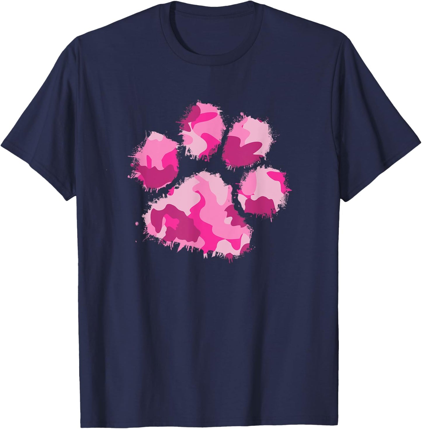 Camo Dog Paw Print Pink Shirt Camouflage Gift Women Military T-Shirt - T-Shirt | Navy