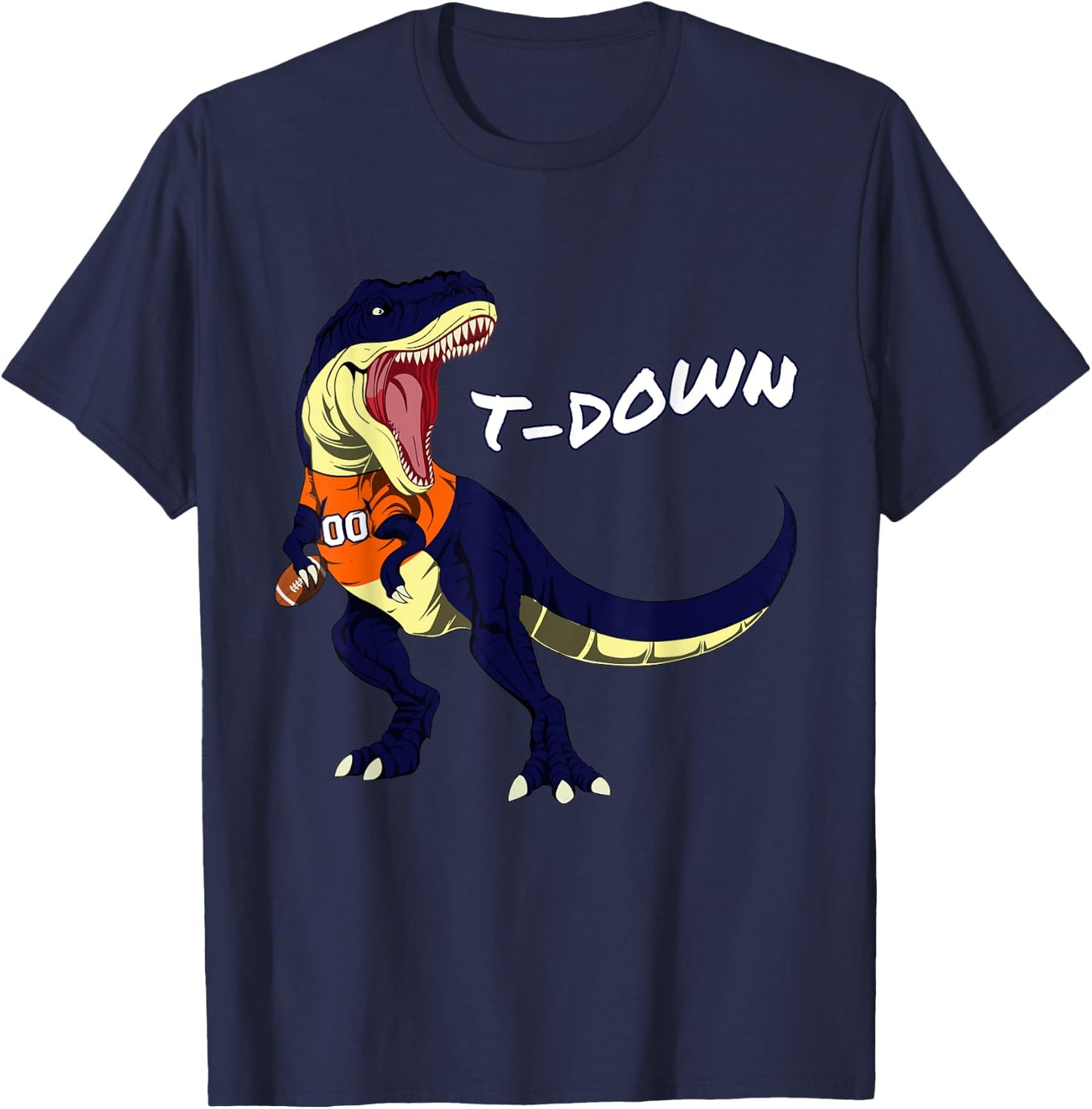 Denver Dinosaur T Rex Football Touchdown Kids Boys Girls T-Shirt - T-Shirt | Navy