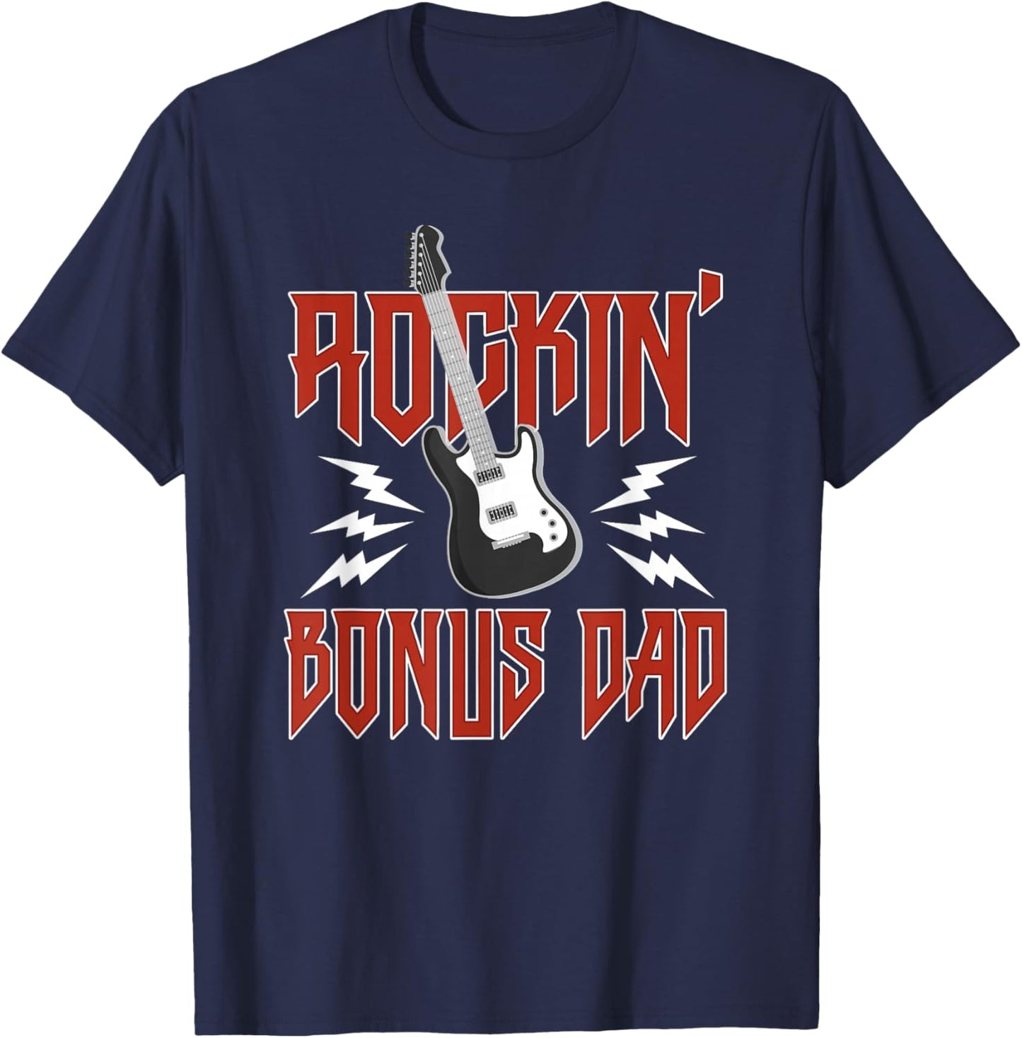 Bonus Dad Rockin One Birthday Family Matching Rock Guitar T-Shirt - T-Shirt | Navy