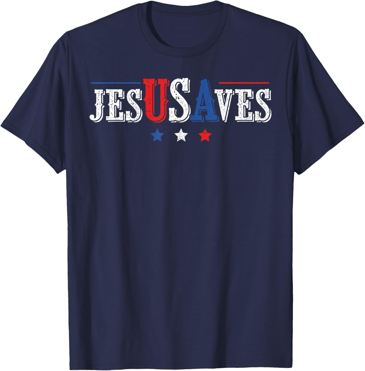 Jesus Saves USA American Flag Patriotic Christian 4th July T-Shirt - T-Shirt | Navy