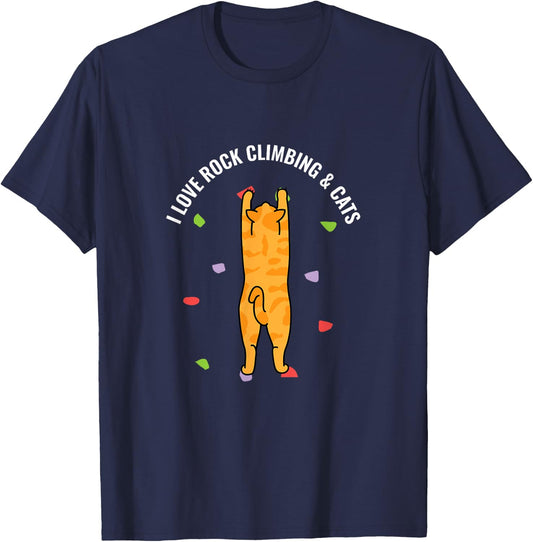 I Love Rock Climbing & Cats Cute Kitty Cat Feline Gift T-Shirt - T-Shirt | Navy