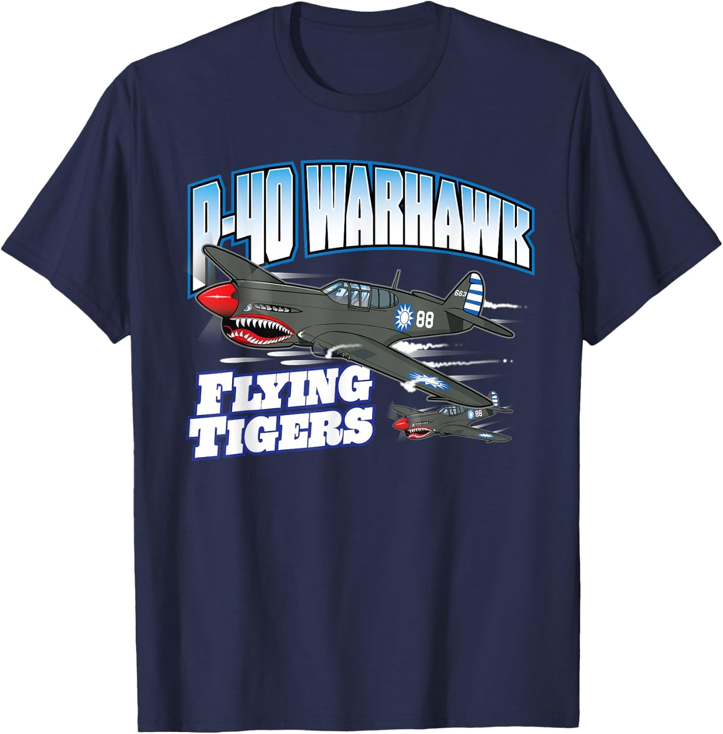 Toon Factory P-40 Warhawk Flying Tigers Warbirds -Adults Black T-Shirt - T-Shirt | Navy